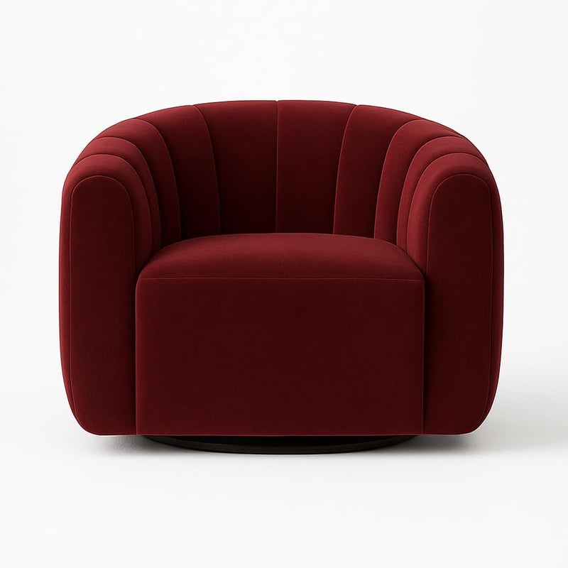 Pixa Homes Modern Velvet Upholstered Sofa Couch with Curved Backrest & Channel Tufted Design - Wine - Image 5